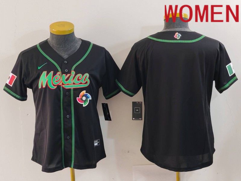 Women 2024 World Cub Mexico Blank Black Nike MLB Jersey style 4